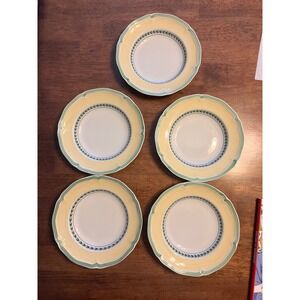 Villeroy & Boch French Garden Vienne Salad Plates Set 5 Yellow Green Rim Spring
